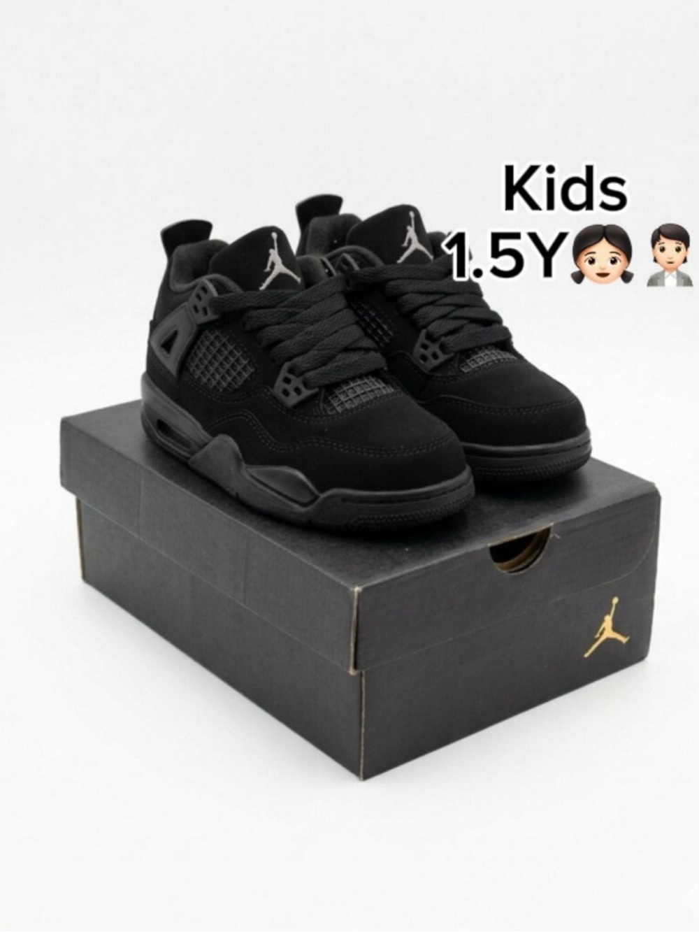 Jordan 4 Retro (PS) FOR Kids Black Cat Low-Top Sneakers (Size 1.5Y)🙋🏻🙋🏻‍♀️